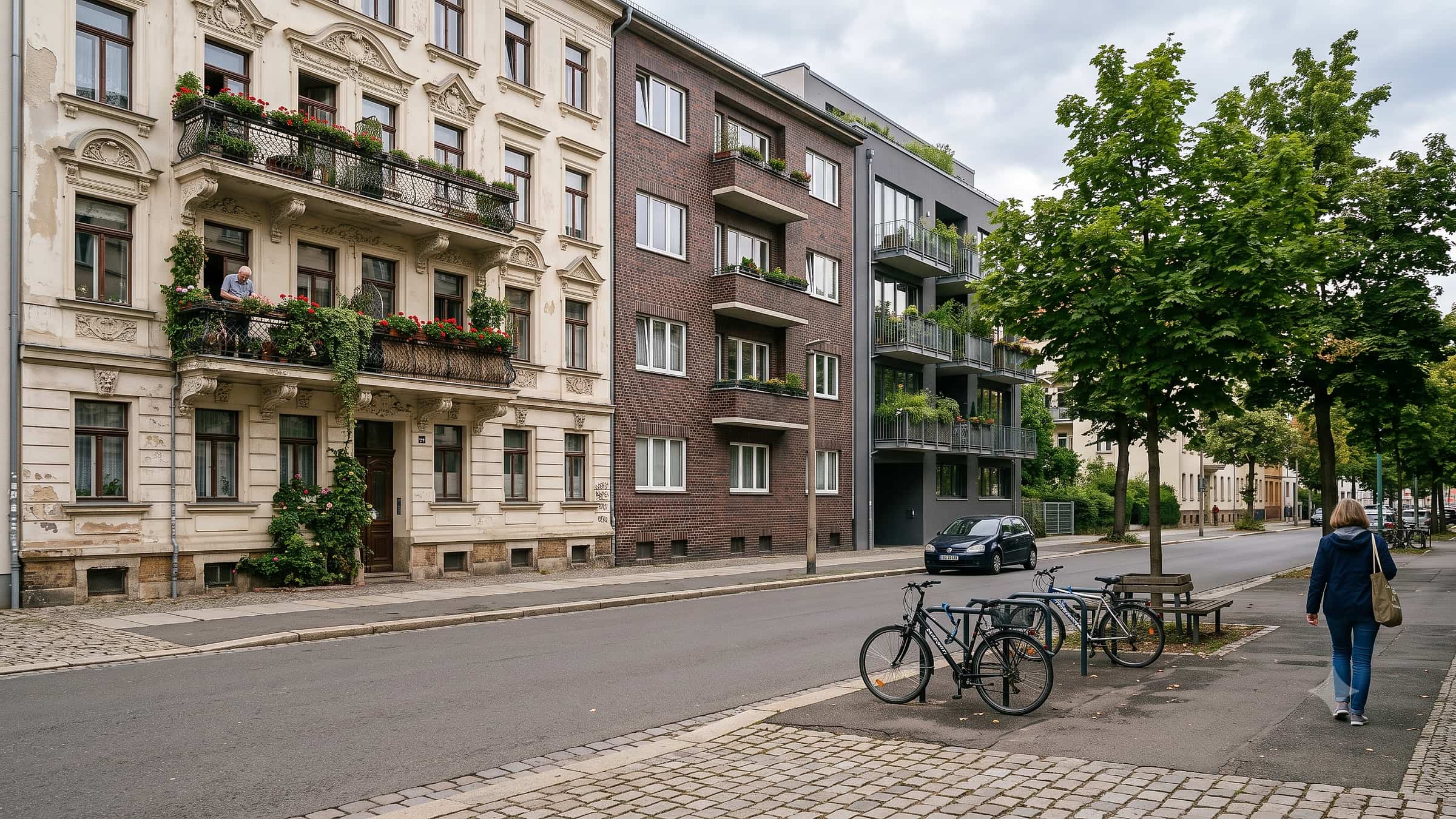 Ruhige Wohnstraße mit gepflegten Mehrfamilienhäusern